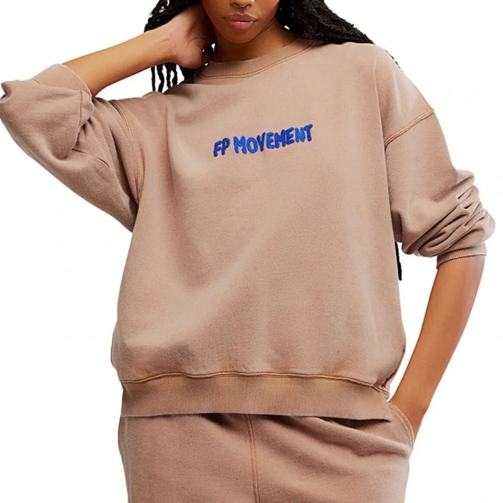 NWT Free People Movement All Star Embroidered Logo Pullover XL $98 Sold Out